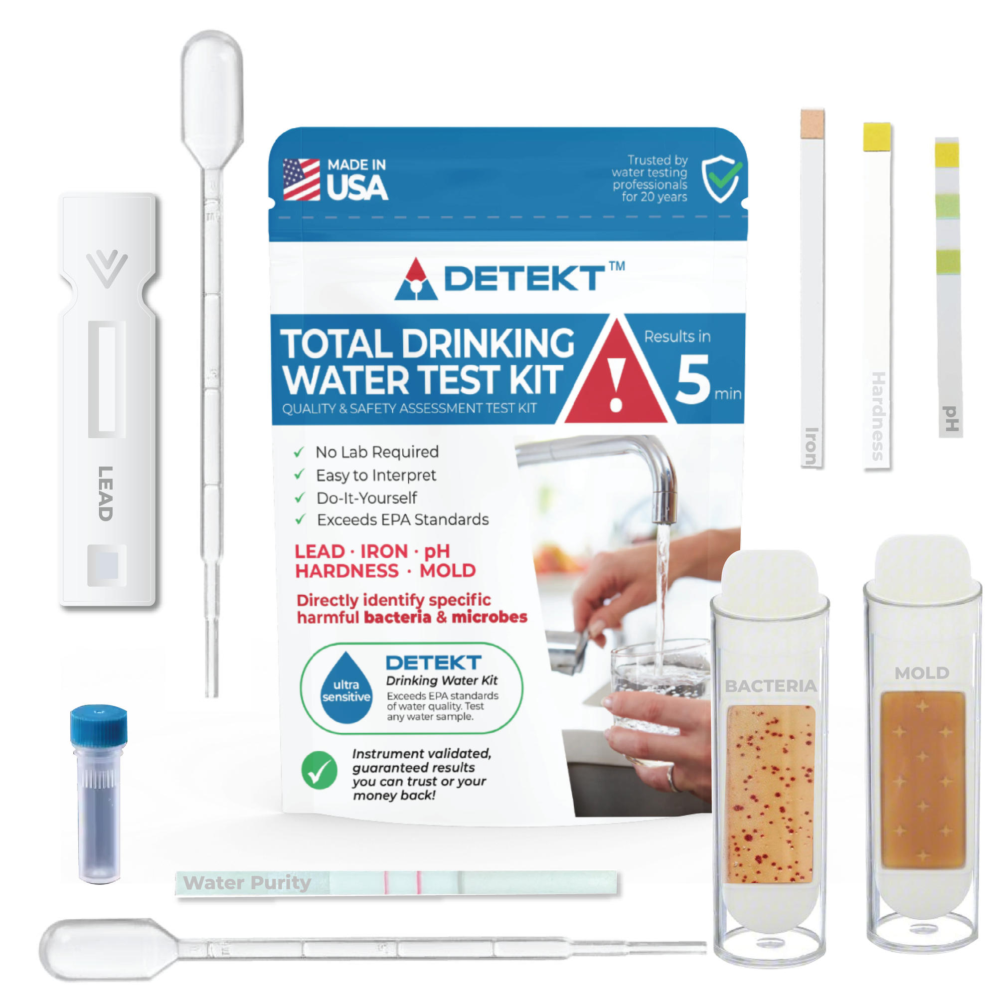 Complete drinking water test kit for home use - Detekt Rapid Tests
